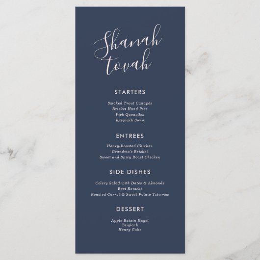 Eenvoudig modern menu Rosh Hashanah (Voorkant)