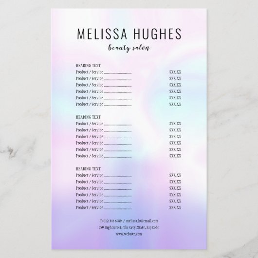 Eenvoudig modern menu voor gratis salon (Voorkant)