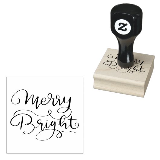 Eenvoudig Modern | Merry Bright Holiday Script Rubberstempel (Gestempeld)