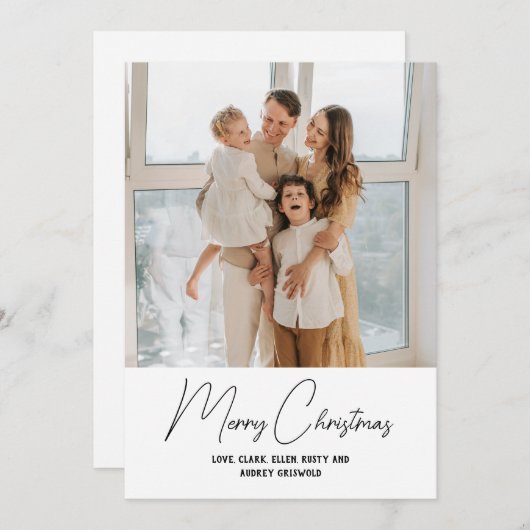 Eenvoudig Modern Merry Christmas Script Verticaal Feestdagenkaart (Voorkant / Achterkant)