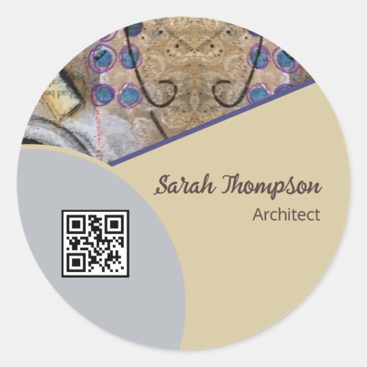 Eenvoudig Modern met Abstracte Accenten QR Code Lo Ronde Sticker (Voorkant)