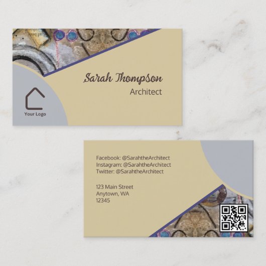 Eenvoudig Modern met Abstracte Accenten QR Code Lo Visitekaartje (Voorkant / Achterkant)