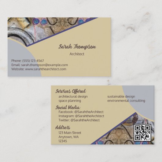 Eenvoudig modern met Abstracte accenten QR-code Visitekaartje (Voorkant / Achterkant)