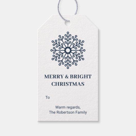 Eenvoudig Modern Midnight Blue Sneeuwvlok Kerstmis Cadeaulabel (Voorkant)