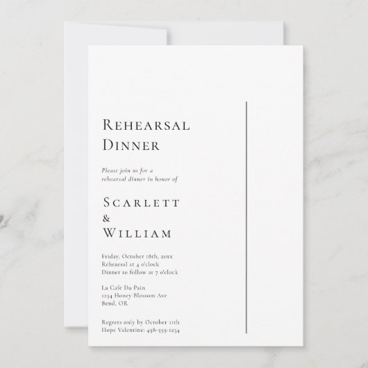 Eenvoudig Modern Minimaal Bruiloft repetitie diner Kaart (Voorkant)