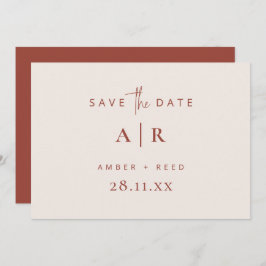 Eenvoudig modern, minimaal bruiloft, terracotta sc save the date