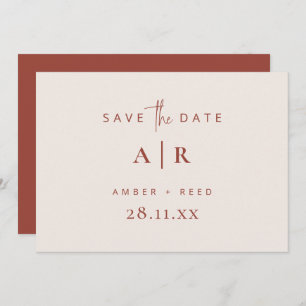 Eenvoudig modern, minimaal bruiloft, terracotta sc save the date