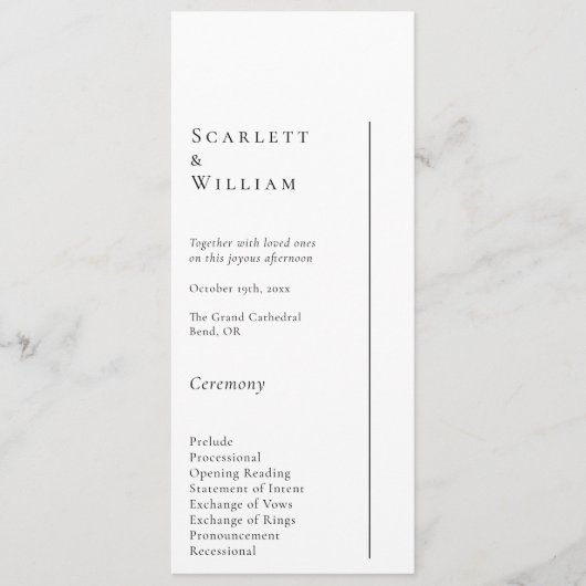 Eenvoudig Modern Minimaal Bruiloft Vlak Programma Programmakaart (Voorkant)