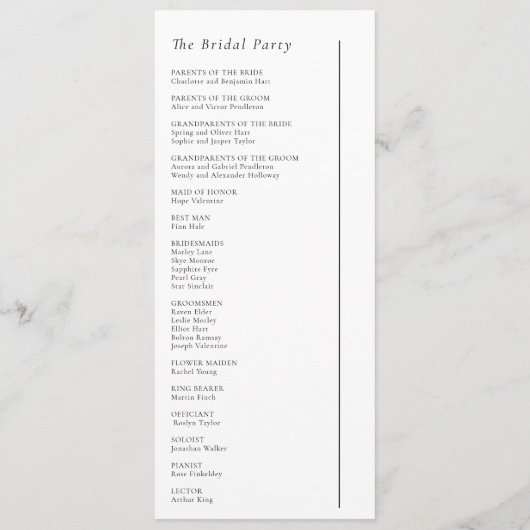 Eenvoudig Modern Minimaal Bruiloft Vlak Programma Programmakaart (Achterkant)