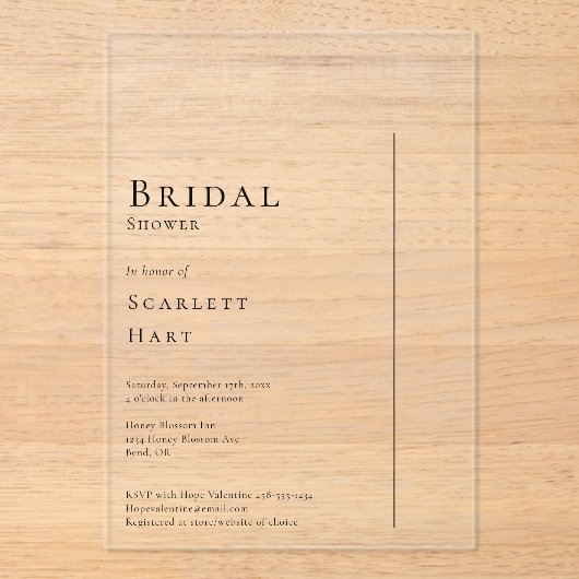 Eenvoudig Modern Minimaal Bruiloft Vrijgezellenfee Acryl Uitnodigingen (Voorkant)