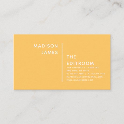 Eenvoudig, modern, minimaal geel wit visitekaartje (Voorkant)
