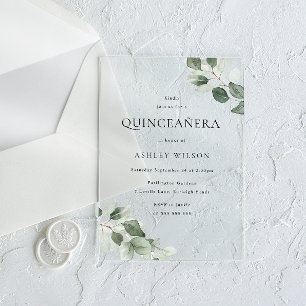 Eenvoudig Modern Minimaal Groen Blad Quinceanera F Acryl Uitnodigingen