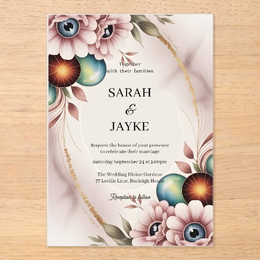 Eenvoudig Modern Minimaal Groene Blad Trouwacryl Acryl Uitnodigingen (Voorkant)