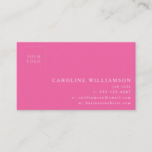 Eenvoudig Modern Minimaal Heet Roze Logo Foto Visitekaartje (Voorkant)