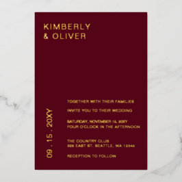 Eenvoudig modern minimaal huwelijk met Bourgogne Folie Uitnodiging