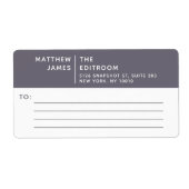 Eenvoudig Modern Minimaal Paarse Grijs Wit Zaken Etiket (Voorkant)