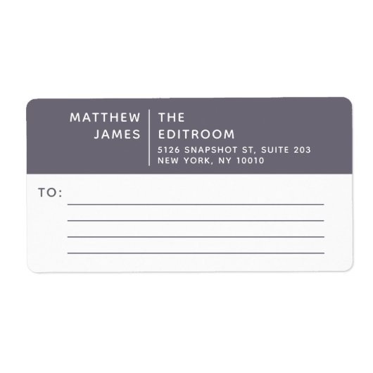 Eenvoudig Modern Minimaal Paarse Grijs Wit Zaken Etiket (Voorkant)