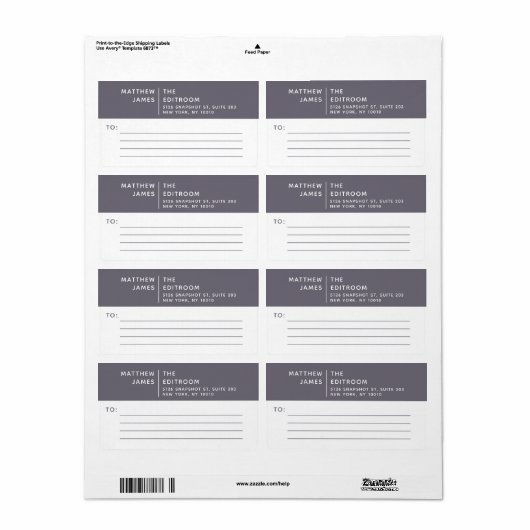 Eenvoudig Modern Minimaal Paarse Grijs Wit Zaken Etiket (Full Sheet)