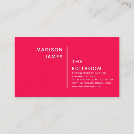 Eenvoudig modern, minimaal roze wit Visitekaartje (Voorkant)