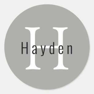 Eenvoudig modern minimaal Silver Monogram Name Ini Ronde Sticker