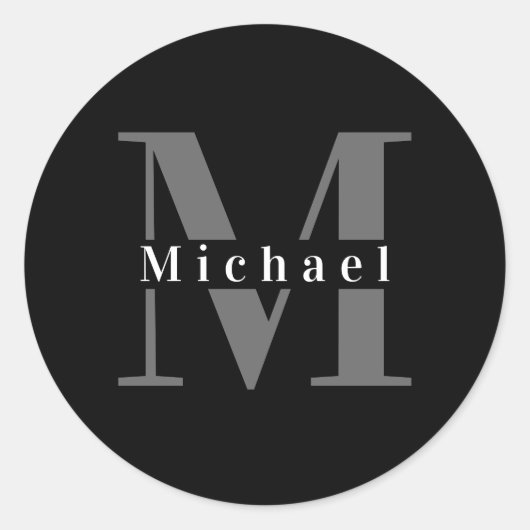 Eenvoudig modern, minimaal zwart-wit monogram ronde sticker (Voorkant)