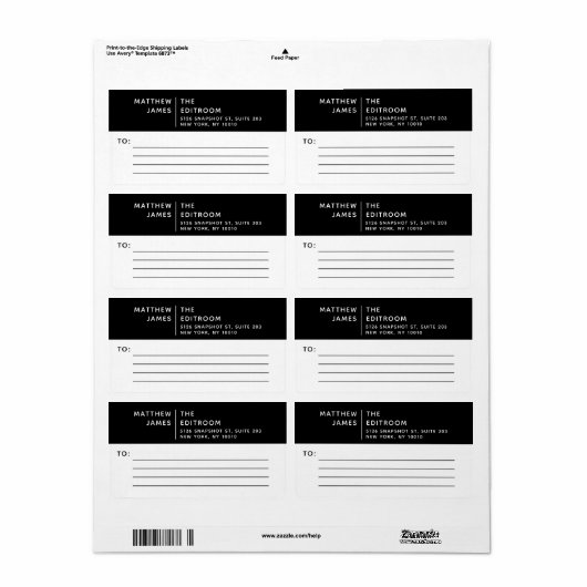 Eenvoudig Modern Minimaal Zwart Wit Zaken Etiket (Full Sheet)