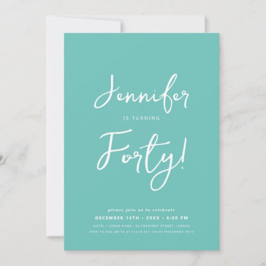 Eenvoudig Modern Minimal 40th Birthday Script Blau Kaart (Voorkant)