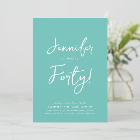 Eenvoudig Modern Minimal 40th Birthday Script Blau Kaart (Staand voorkant)