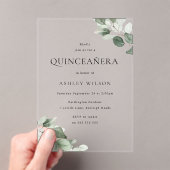 Eenvoudig Modern Minimal Green Leaf Quinceanera Pa Acryl Uitnodigingen (Insitu (Draagbaar))