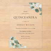 Eenvoudig Modern Minimal Green Leaf Quinceanera Pa Acryl Uitnodigingen (Voorkant)