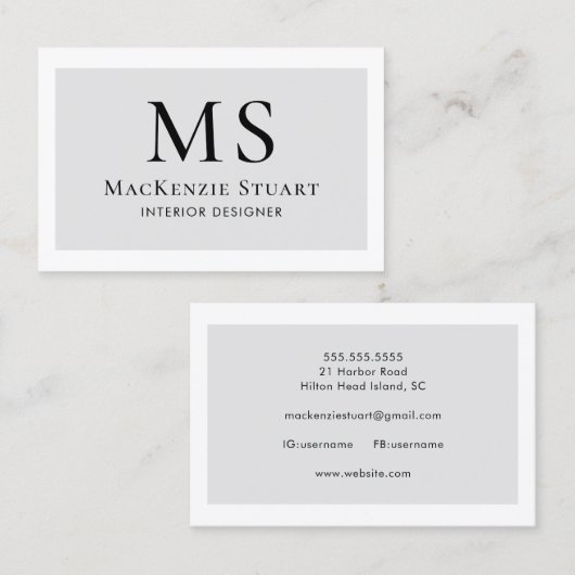 Eenvoudig Modern Minimal Monogram Elegant Business Visitekaartje (Voorkant / Achterkant)
