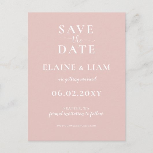 Eenvoudig Modern Minimalist Blush Wedding Aankondigingskaart (Voorkant)