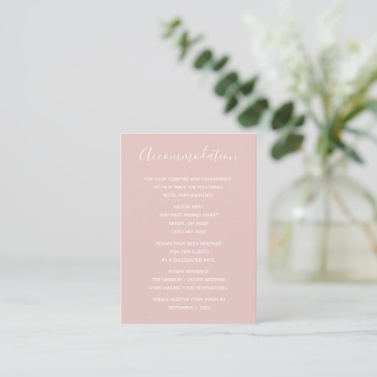 Eenvoudig Modern Minimalist Blush Wedding Informatiekaartje (Staand voorkant)