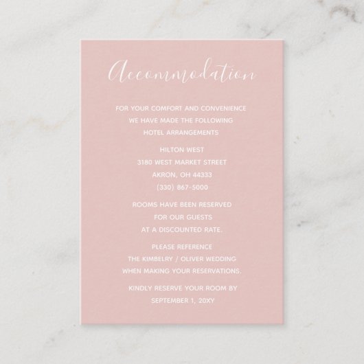 Eenvoudig Modern Minimalist Blush Wedding Informatiekaartje (Voorkant)