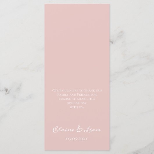 Eenvoudig Modern Minimalist Blush Wedding Menu (Achterkant)