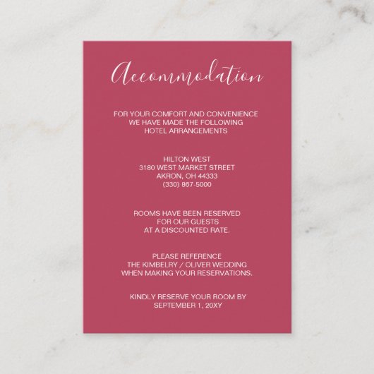 Eenvoudig Modern Minimalist Magenta Wedding Informatiekaartje (Voorkant)