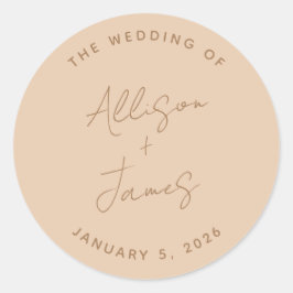 Eenvoudig Modern Minimalist Script Terracotta Wedd Ronde Sticker