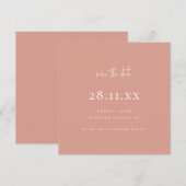 Eenvoudig Modern Minimalist Square Blush Pink Save The Date (Voorkant / Achterkant)
