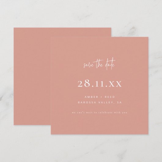Eenvoudig Modern Minimalist Square Blush Pink Save The Date (Voorkant / Achterkant)