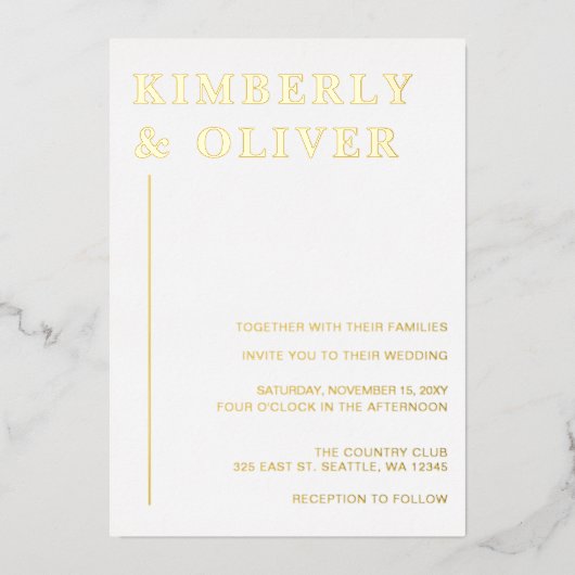 Eenvoudig Modern Minimalist White Wedding Folie Uitnodiging (Voorkant)