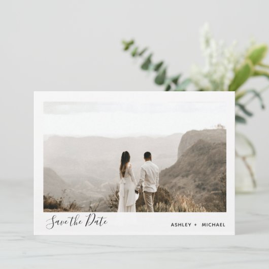 Eenvoudig modern minimalistisch 2-fotohuwelijk save the date (Staand voorkant)