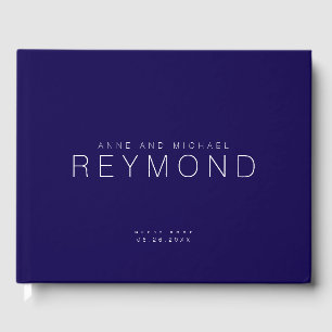 Eenvoudig modern minimalistisch blauw huwelijk gastenboek