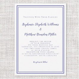 Eenvoudig modern minimalistisch blauw huwelijk kaart