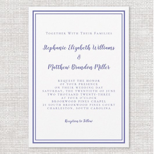 Eenvoudig modern minimalistisch blauw huwelijk kaart