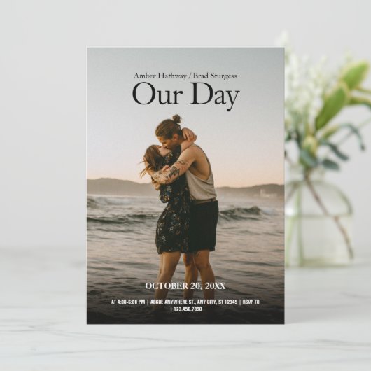 Eenvoudig modern minimalistisch bruiloft foto post kaart (Staand voorkant)