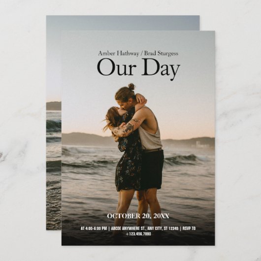 Eenvoudig modern minimalistisch bruiloft foto post kaart (Voorkant / Achterkant)