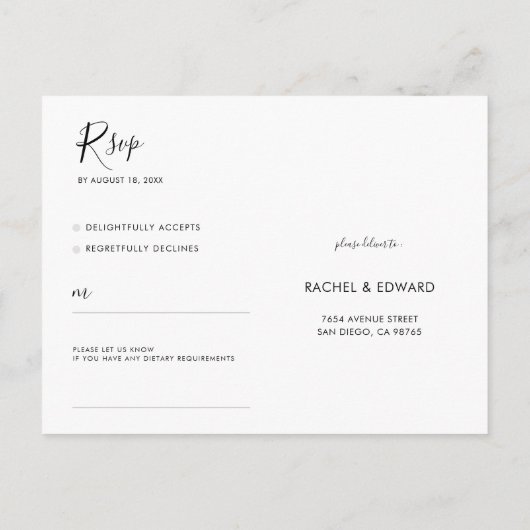 Eenvoudig Modern Minimalistisch Bruiloft RSVP Brie Uitnodiging Briefkaart (Achterkant)