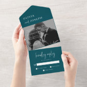 Eenvoudig modern minimalistisch | Deep Blauwgroen  All In One Uitnodiging (Afscheurbaar)