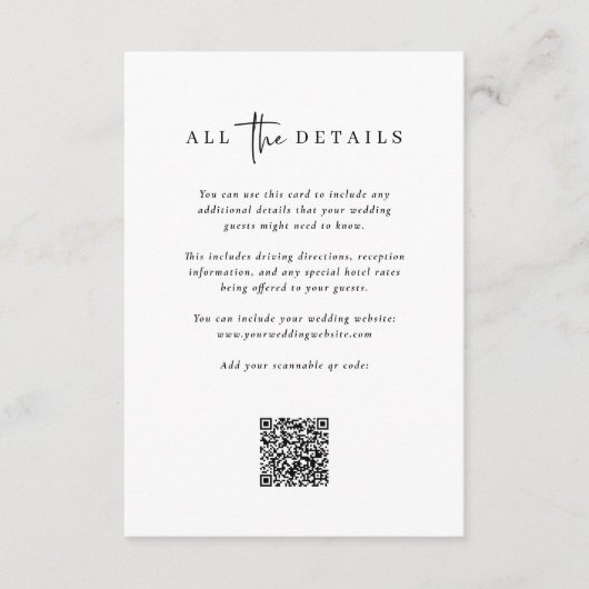 Eenvoudig modern minimalistisch | Details bruiloft Informatiekaartje (Voorkant)