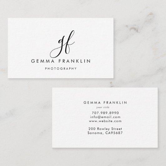 Eenvoudig modern minimalistisch fotografiescript visitekaartje (Voorkant / Achterkant)